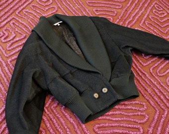 Vintage Byblos Y2K olive green military inspired wool bomber jacket dolman sleeves made in Italy designer 2000s style