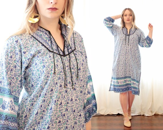 Vintage Indian cotton gauze block printed tunic st