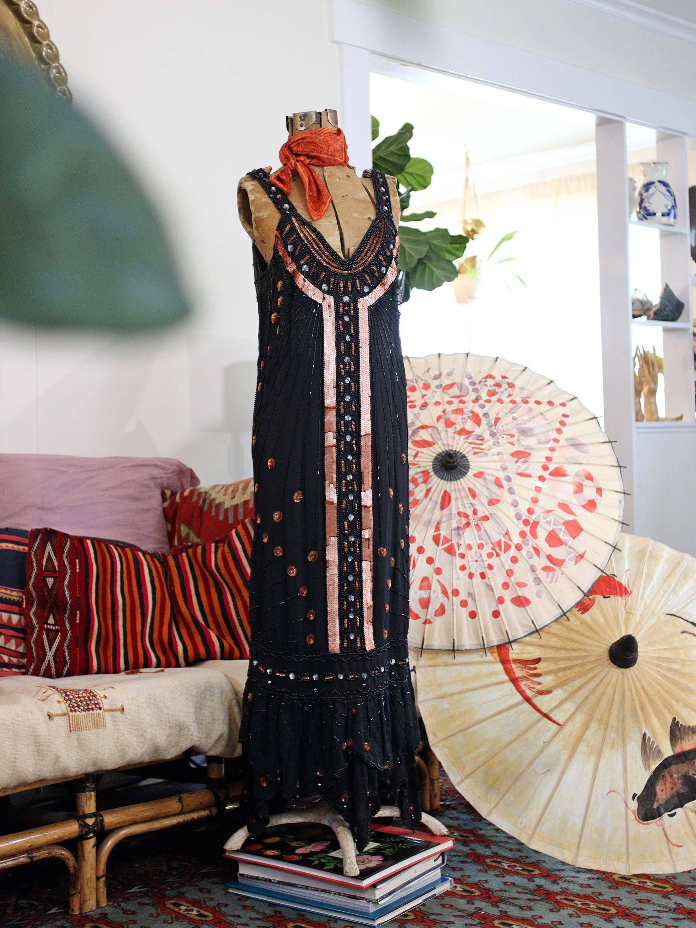 beaded dresses made in india Dress Swatch:#b9dbe5 Everly | Black A-Line Size:28.3 grazing green tassel hem