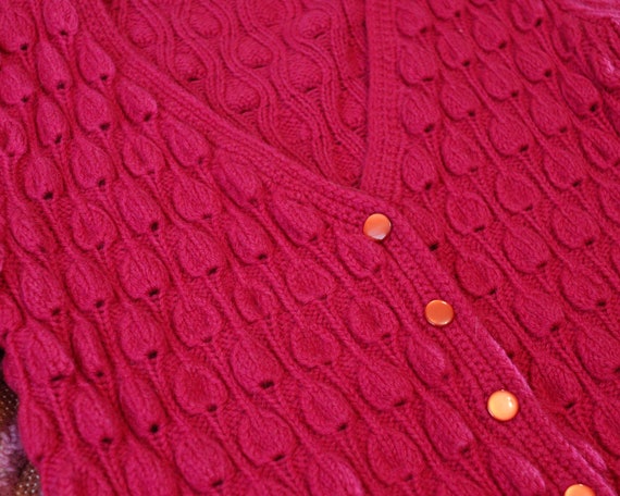 Vintage chunky hand knit tear drop vibrant fuchsi… - image 5