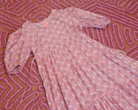 Vintage thin cotton gauze rose print dusty pink p… - image 2