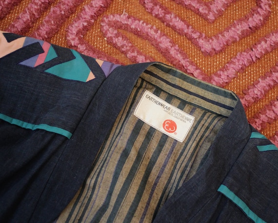 Vintage 1980s woven indigo cotton striped folk ap… - image 2