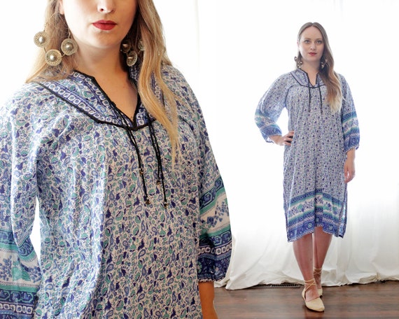 Vintage Indian cotton gauze block printed tunic st