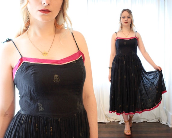 Vintage 1970s Indian cotton gauze Starina Black bl