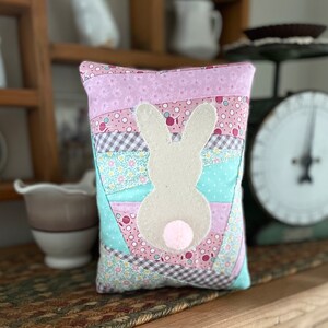 Bunny pillow - Quilt bunny pillow - handmade pillow - Spring decor - Easter decor - gift for Mom - gift giving - teacher gift
