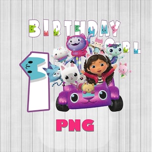 Gabby&#39;s Dollhouse Birthday PNG, Birthday Girl, 1 Birthday, Party Digital File