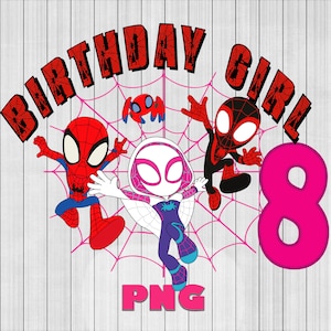 Spidey 8th Birthday Girl PNG: Superhero Shirt Design (Instant Download)
