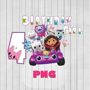 Gabby&#39;s Dollhouse Birthday PNG, Birthday Girl, 4 Birthday, Party Digital File
