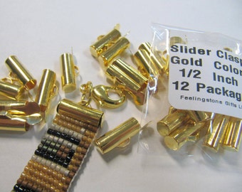 End Caps Slider Clasps, 1/2 Inch, Gold Color, Loom Bead Patterns, Loom Findings, 12 Pack, Look Is Clean and Neat