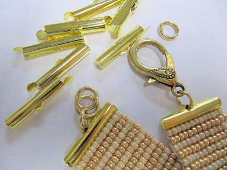 End Caps Slider Clasps One Inch Gold Color Loom Bead Etsy