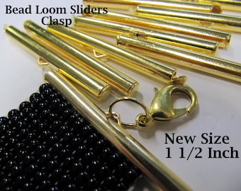 End Caps Slider Clasps, 1 1/2 Inch, Gold Color, Loom Bead Pattern, Loom Findings, 8 Pack, Fits Size 11 & 8 Beads, Clean and Neat