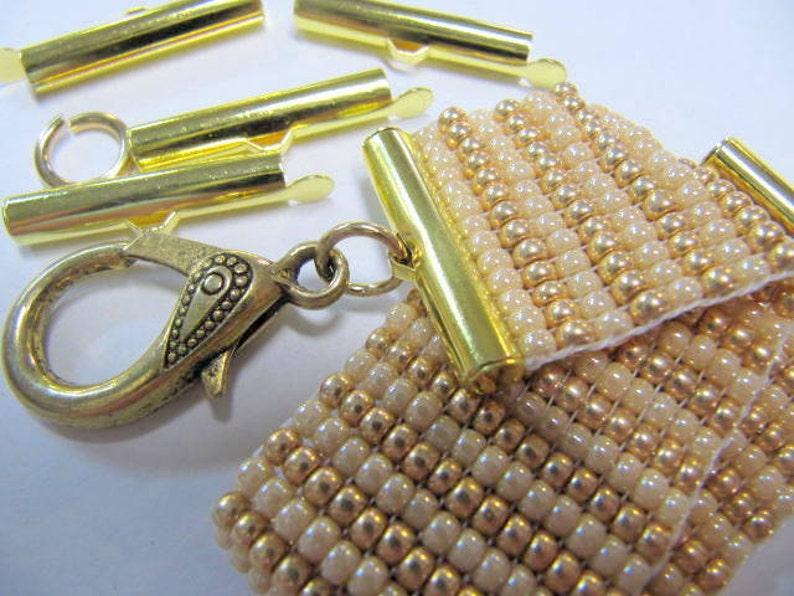 End Caps Slider Clasps One Inch Gold Color Loom Bead Etsy