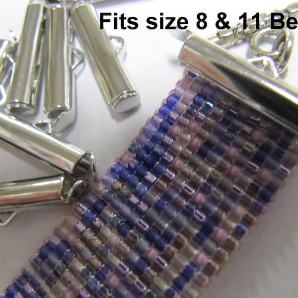 End Caps Slider Clasps, 3/4 inch Silver Color, Loom Bead Patterns, Loom Findings, 6 or 12 Pack, Fits Size 8 Or 11 Beads, Clean and Neat