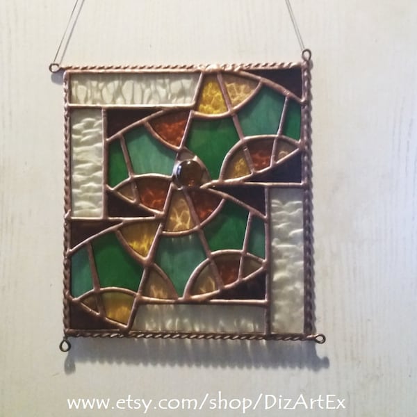 Vitrage panel. Stained Glass Panel. Mini vitrage. Stained Glass Pendant. Abstract Panel. Stained Glass. Handmade. Home decor. DizArtEx.