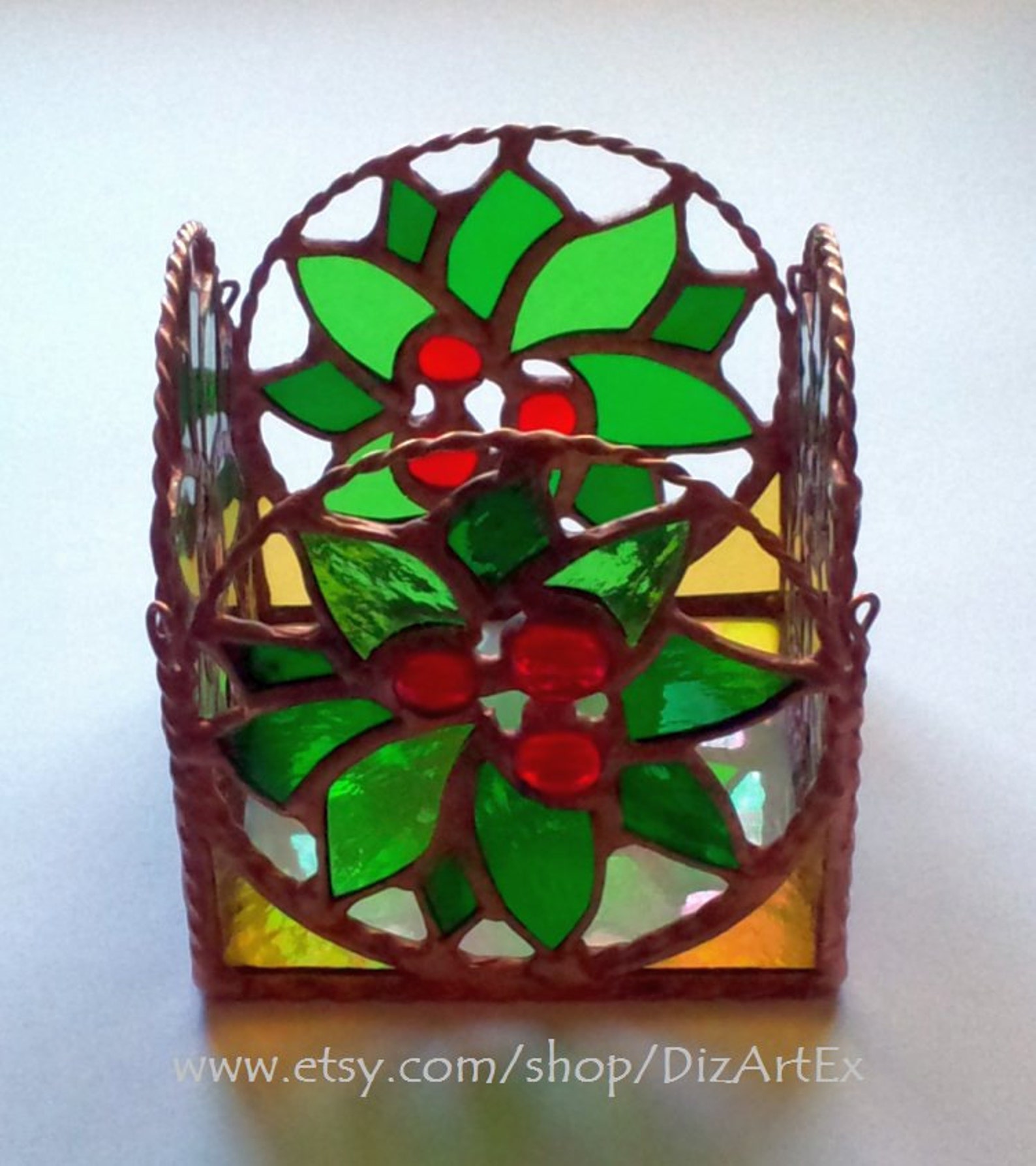 Christmas Candle Holder of Stained Glass. Winter Home Decor. Etsy