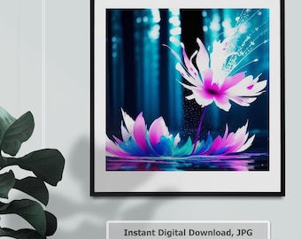 Fairy forest flowers. Splash art. Digital Art, printable, JPG, 300dpi. Wall decor, For Home,room,kitchen, decor. AI generated, AIArt.#_04.