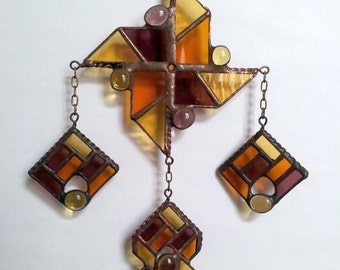 Stained Glass Pendant. Pinwheel. Handmade. Mobile. DizArtEx.