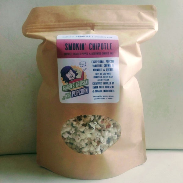 Smokin' Chipotle Popcorn - 3 Bags of Gourmet Popcorn - Made in Vermont - Hickory Smoked Salt, Cracked Pepper & Smokey Chipotle