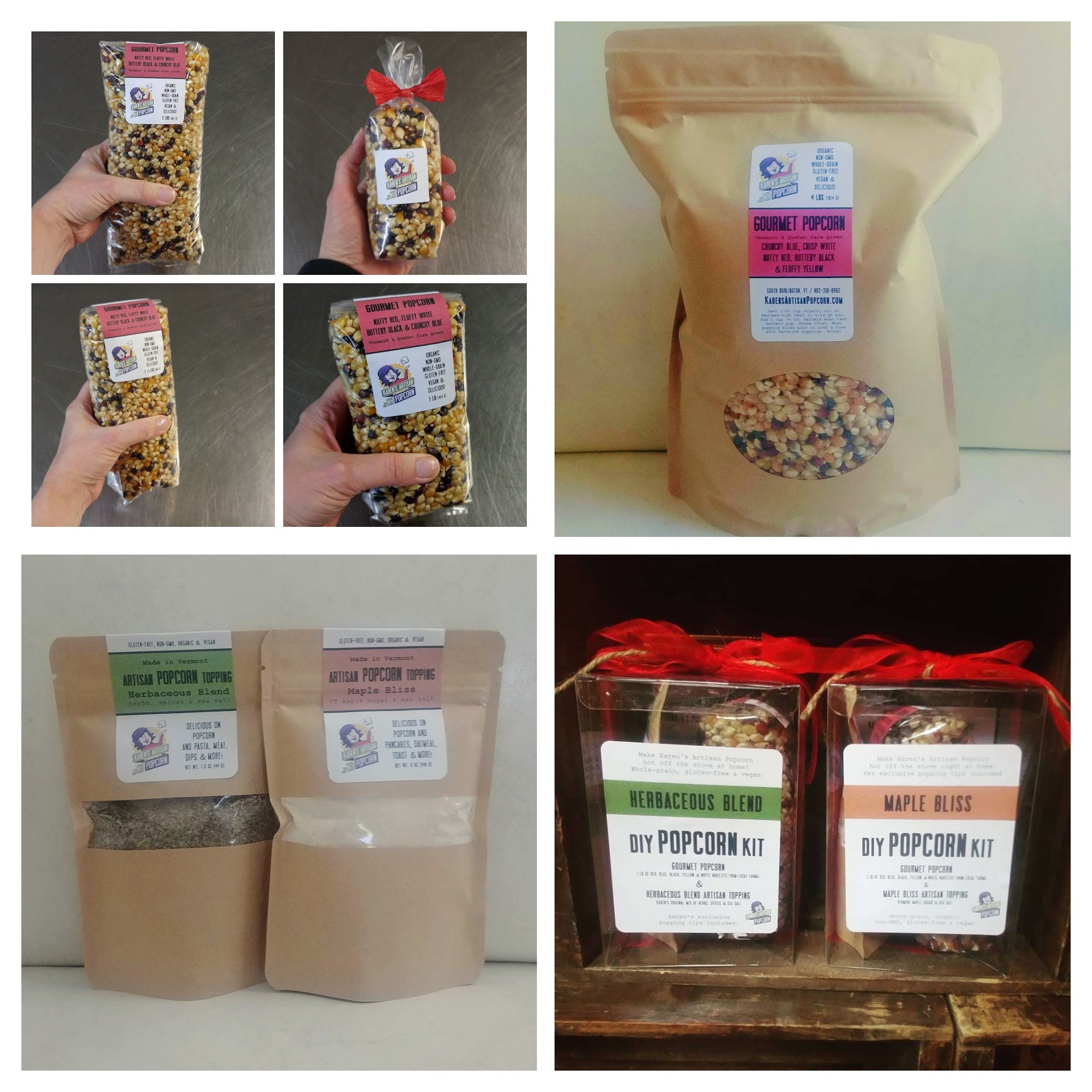 Gourmet Popcorn Toppings Handcrafted in Vermont by Karen Herb or Maple