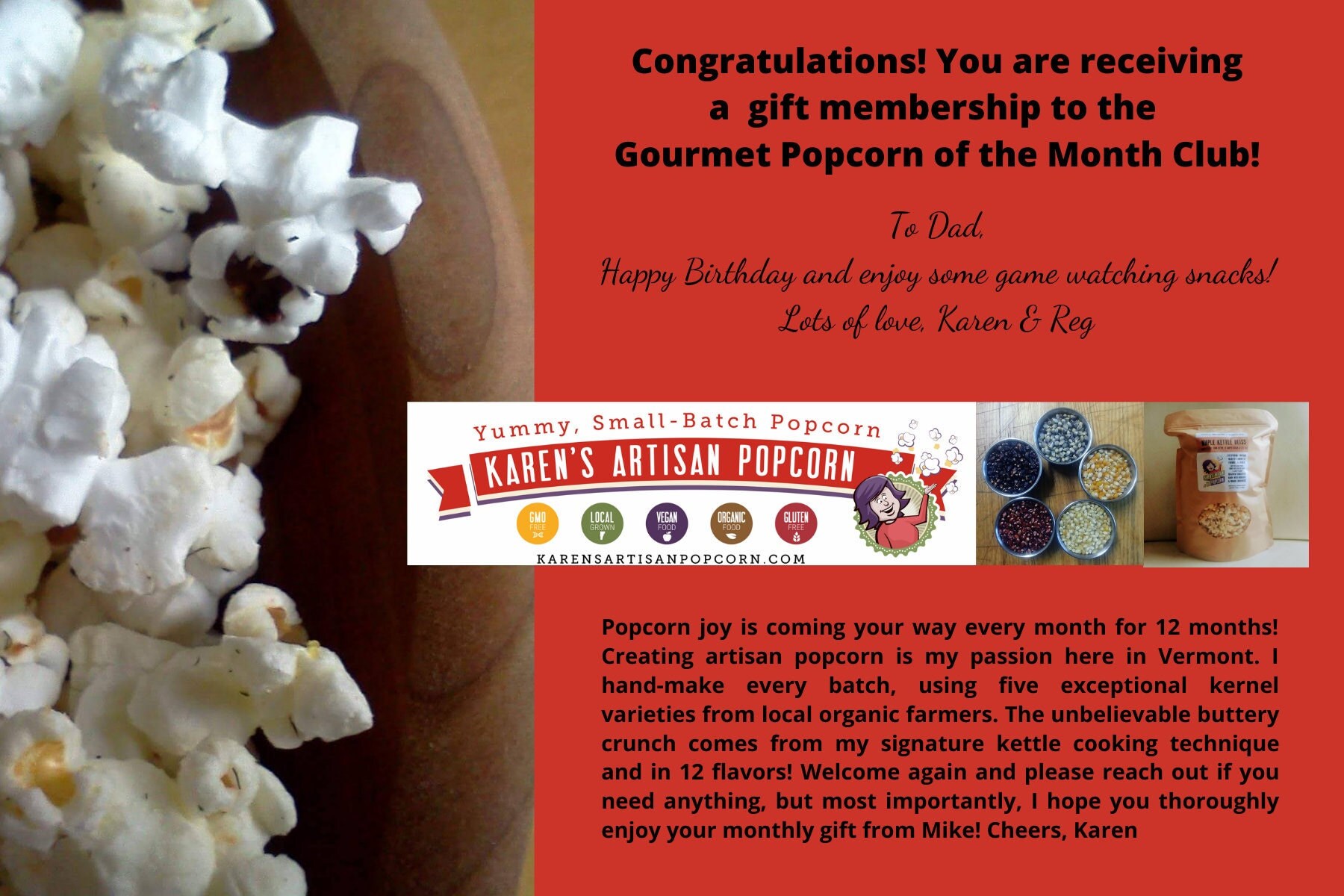 Gourmet Popcorn of the Month Club Subscription Handmade in Vermont
