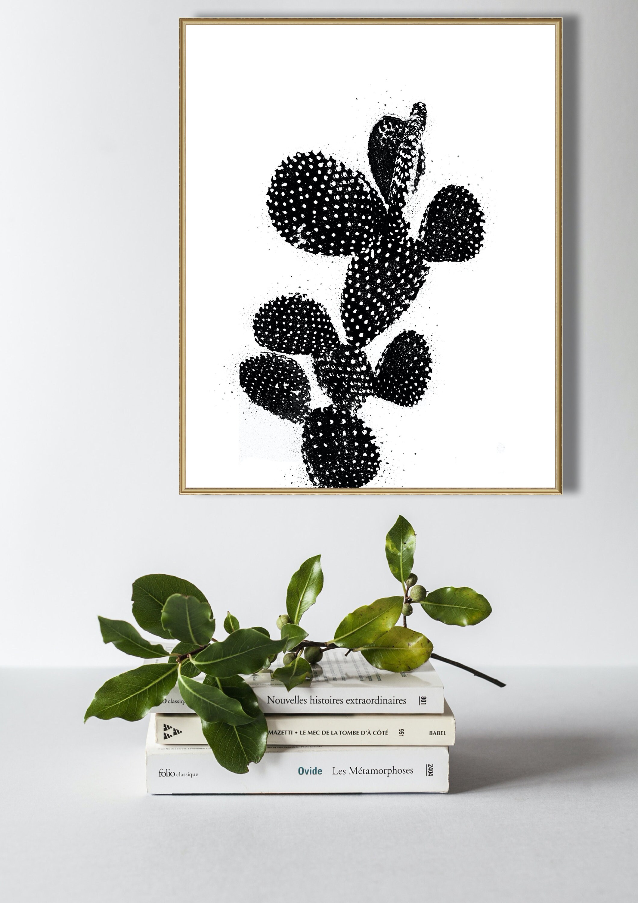 Prickly Pear Cactus Wall Art Instant Download Printable Wall Art Cactus Art Print Modern Black