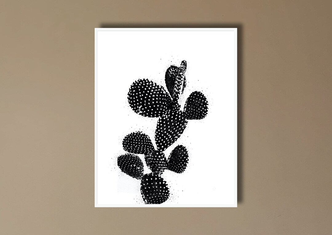 Prickly Pear Cactus Wall Art Instant Download Printable Wall Art Cactus Art Print Modern Black