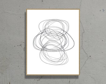 Dessin au trait abstrait | Téléchargement instantané | Impression géométrique | Art noir et blanc | Art mural minimaliste | Art mural moderne | Impression moderne
