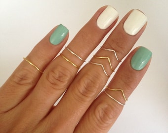 8 Midi Rings in Gold and Silver, Chevron and Simple Band Midi Rings. Mid knuckle stacking rings to wear in many combinations! -Best Seller-