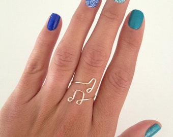 Unique Floating Music Note, Wrap Around Adjustable Ring, in Silver or Gold