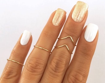 4 Midi Rings in Gold, Chevron and Simple Band Midi Rings. Wear these non tarnish mid knuckle stacking rings in many combos! -Best Seller-