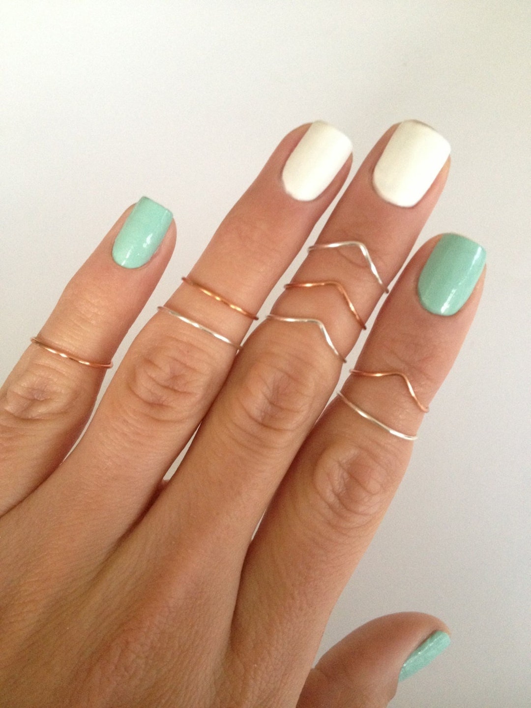 8 Midi Rings in Silver and Copper, 4 Chevron and 4 Simple Band Midi ...
