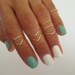 8 Midi Rings in Gold and Silver, Chevron and Simple Band Midi Rings. Mid knuckle stacking rings to wear in many combinations Best Seller image 2