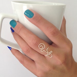 Coffee Addict Ring (or Tea Addict), Mug/Cup with Steam, Adjustable Wire Wrap Around Ring. The Perfect Coffee Lover Gift!