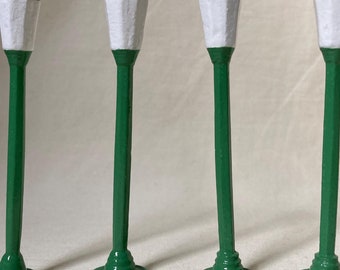 Set of 4 streetlight lampposts, 3" tall for dolls, village, model train layout, hand-painted reproduction of vintage toy