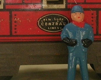 Railroad Train Engineer or Driver, collectible figurine, O scale model train layout, hand-painted reproduction of vintage toy figure