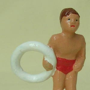 Little Boy Playing at the Beach, 2&quot; collectible figurine, model train layout, hand-painted reproduction of vintage toy figure