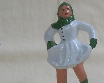 Female Figure Skater, vintage reproduction, tin miniature winter decor, hand-painted, Christmas Village or train layout