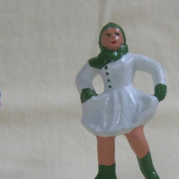 Female Figure Skater, vintage reproduction, tin miniature winter decor, hand-painted, Christmas Village or train layout