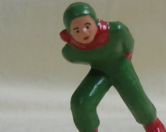 Male Speed Skater, ice skating figure, Christmas Village, train layout, hand-painted reproduction of a vintage toy