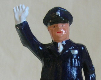 Policeman/Traffic Cop directing traffic, Standard Gauge model railroad street scene layout, hand-painted reproduction of vintage toy figure