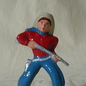 Podfoot Cowboy with Rifle, Standard Gauge western train layout, hand-painted reproduction of vintage toy figure