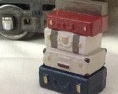 Pile of Suitcases, luggage accessory for Standard Gauge model train platform layout, hand-painted casting