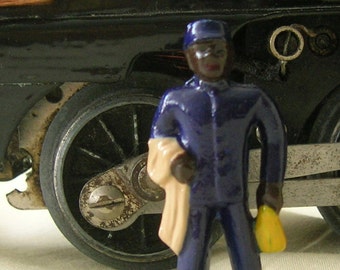 Train Porter with Whisk Broom, collectible figurine, O scale model train layout, hand-painted reproduction of vintage toy figure