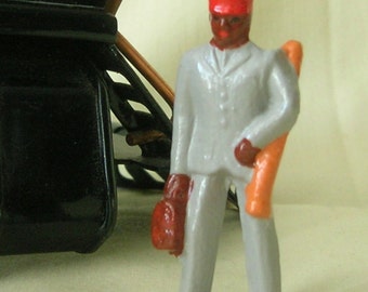 Redcap carrying luggage, collectible figurine, O scale model train layout, hand-painted reproduction of vintage toy figure