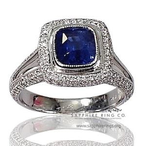 1.83 ct Blue Sapphire & Diamond Ring, GIA Certified Natural Sapphire