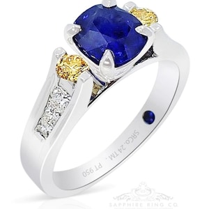 Anillo de zafiro de platino de 1,48 ct con certificación GIA, zafiro natural de Ceilán de talla cojín
