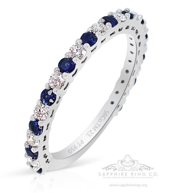 Blue sapphire and engagement band 0.59 tcw Platinum