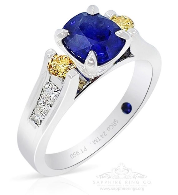 GIA Certified 1.48 ct Platinum Sapphire Ring, Cushion Cut Natural Ceylon Sapphire