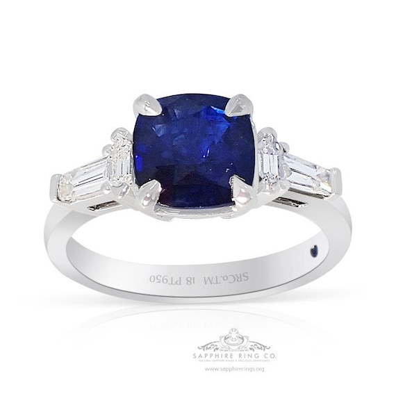 Platinum Sapphire Ring, 2.15 ct Cushion Cut Royal Blue Natural Ceylon Sapphire - GIA Certified