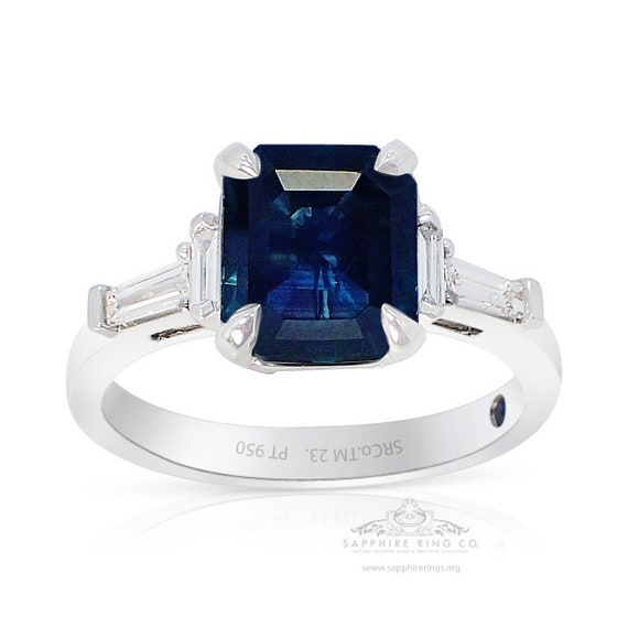 3.02 ct Natural Platinum Sapphire Ring, Emerald Cut GIA Certified
